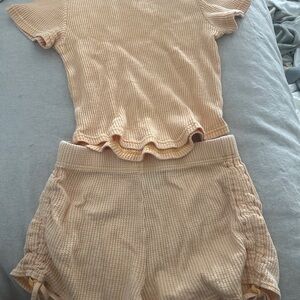 Peach Waffle Knit Top and Shorts Set